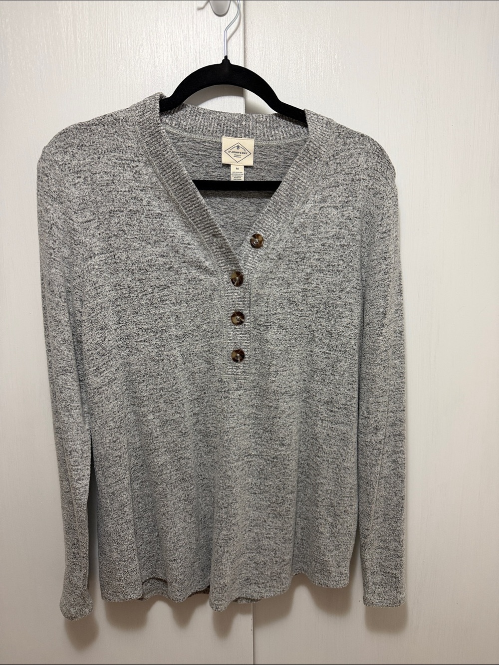 St. John's Bay Heather Gray V-Neck Henley Sweater